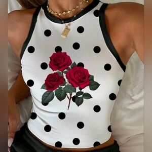 NEW Black & White Polka Dot Crop Top Large